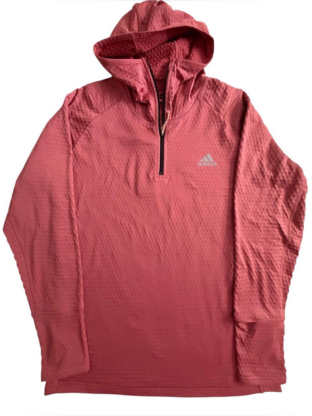 adidas NWT Coral Quarter-Zip Textured Honeycomb Hooded Regular Fit Pullover